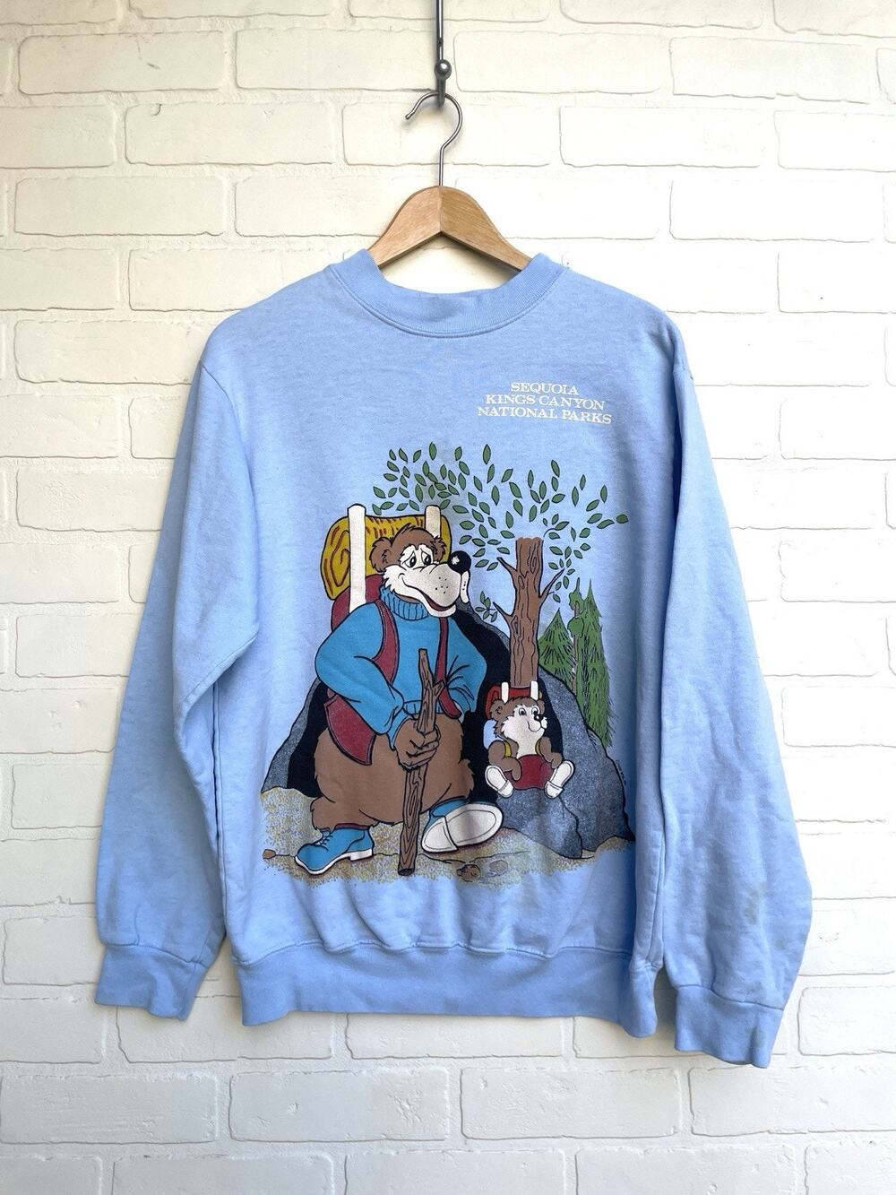 Vintage Sequoia Kings Canyon Nation Parks Sweatshirt Blue Crewneck Large Stains